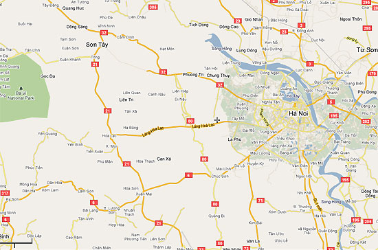 Một góc bản đồ Hà Nội. Thành phố đang được dự kiến mở rộng về hướng Tây - Ảnh: Google.