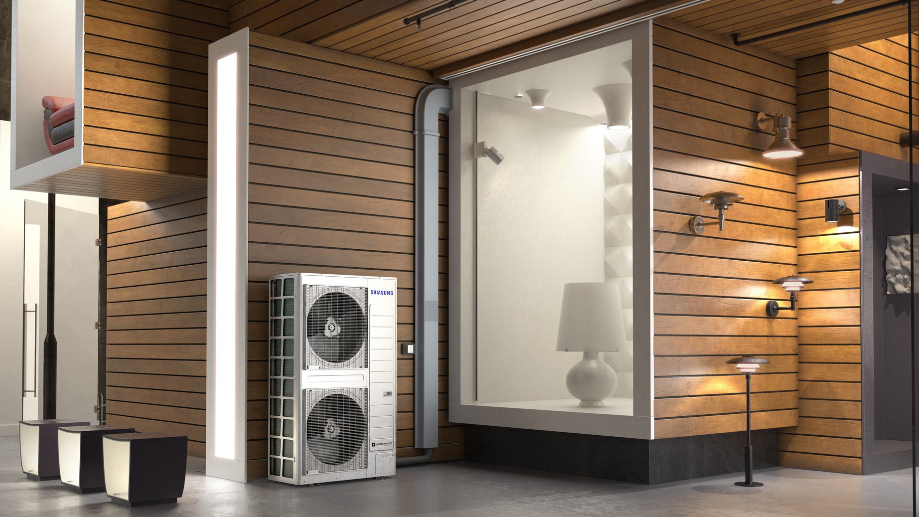 Các máy điều hòa không khí hệ thống mới của Samsung có thiết kế nhỏ gọn giúp tiết kiệm không gian.