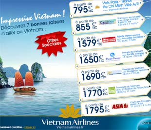 Giao diện trang web quảng bá chương trình khuyến mãi của Vietnam Airlines tại Pháp.