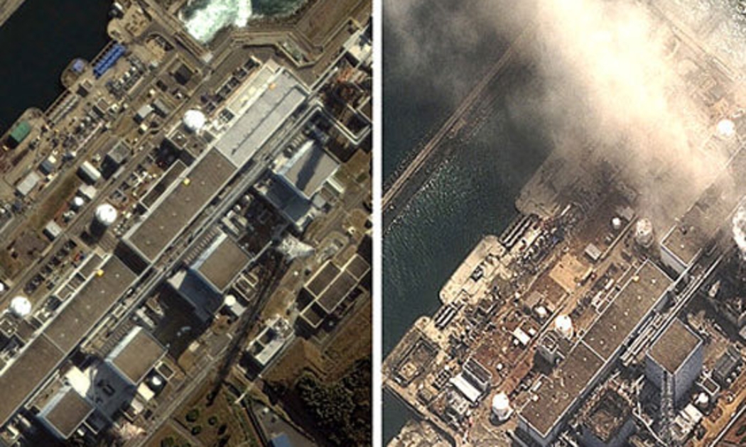 Nhà máy điện hạt nhân Fukushima số 1 trước và sau vụ nổ.