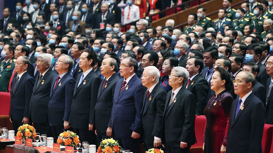 Lãnh đạo, nguyên lãnh đạo Đảng, Nhà nước tham dự khai mạc Đại hội Thi đua yêu nước toàn quốc - Ảnh: TTXVN