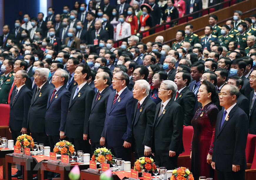 Các lãnh đạo, nguyên lãnh đạo Đảng, Nhà nước tham dự khai mạc Đại hội Thi đua yêu nước toàn quốc - Ảnh: TTXVN