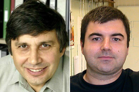 Từ trái qua: Andre Geim, Konstantin Novoselov - Ảnh: Nobel.