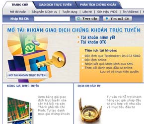 Giao diện trang chủ của VNDirect.