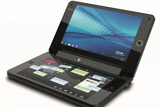 Libretto W100 sử dụng bàn phím ảo trên màn hình cảm ứng phía dưới - Ảnh: Geek.