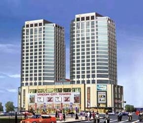 Toàn cảnh tháp đôi Vincom tại Hà Nội.