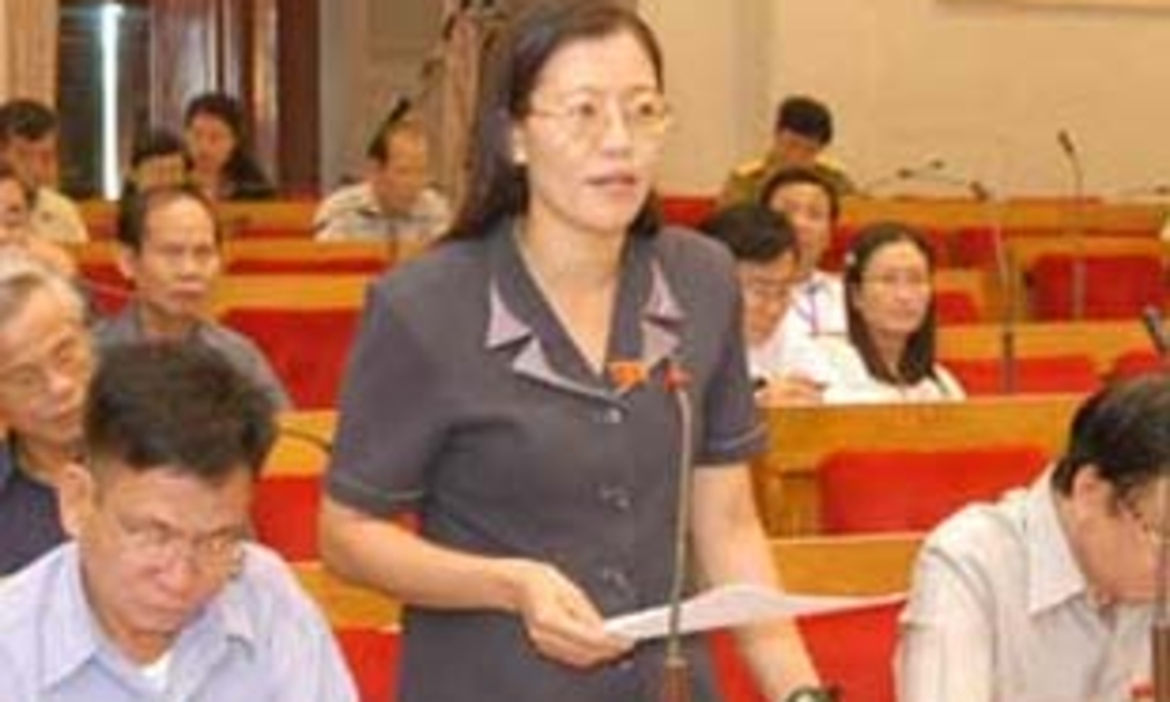 Bà Lê Thị Nga (người đứng) tại một phiên thảo luận của Quốc hội.