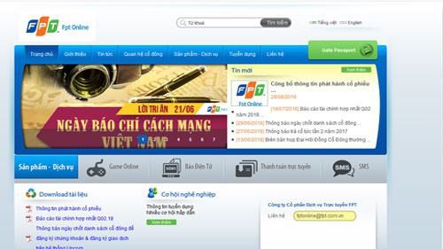 Trang web của Công ty Cổ phần Dịch vụ Trực tuyến FPT – FPT Online.