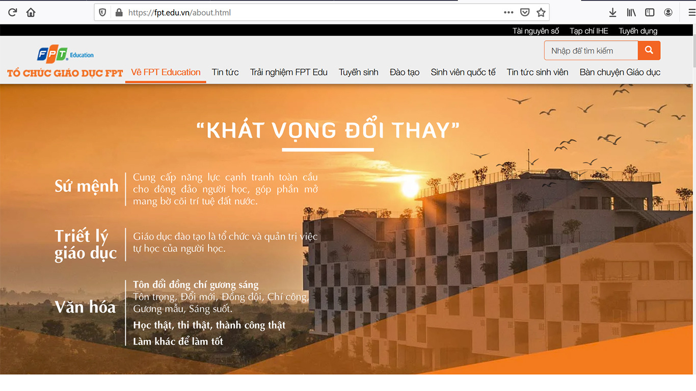 Trang web của FPT Education.