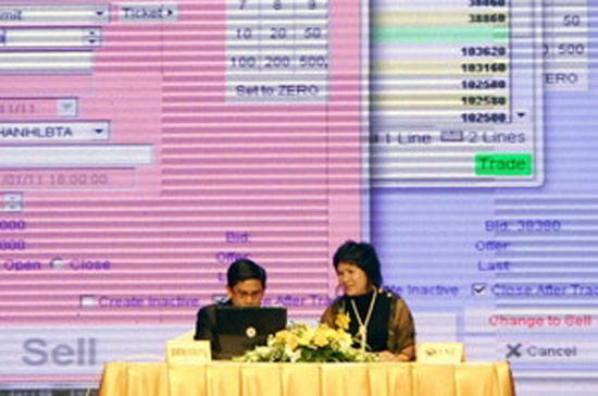 Giao dịch trực tuyến tại Sở giao dịch hàng hóa Việt Nam - Ảnh: TTXVN