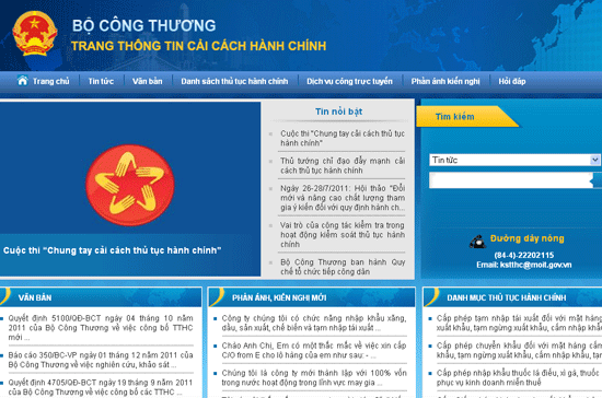 Website là địa chỉ cung cấp kịp thời các thông tin về quy định hành chính, các thủ tục hành chính thuộc phạm vi, chức năng quản lý của Bộ Công Thương. 