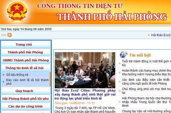 Một góc giao diện của Cổng thông tin điện tử Hải Phòng.