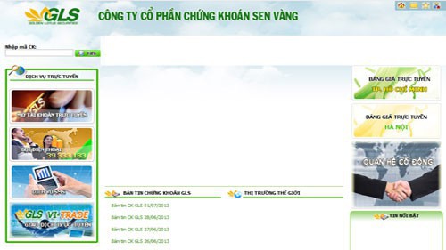 Trang web của Công ty cổ phần chứng khoán Sen Vàng (GLS).