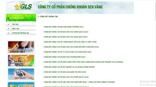 Trang web của Công ty cổ phần Chứng khoán Sen Vàng.
