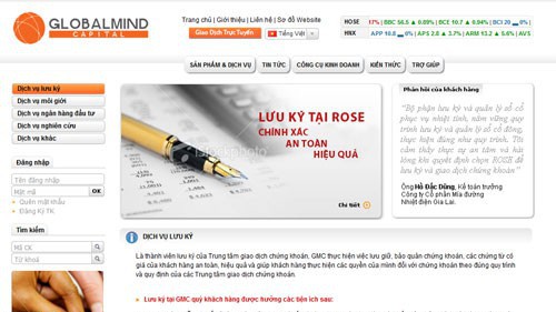 Trang web của Công ty cổ phần chứng khoán Globalmind Capital.