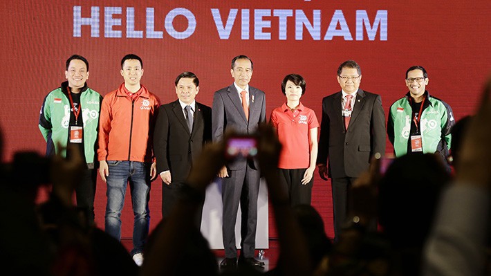 Lễ ra mắt của ứng dụng gọi xe công nghệ của Indonesia tại Hà Nội, chiều 12/9.