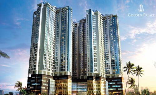 Phối cảnh dự án Golden Palace. Dự án bao gồm 3 tòa tháp căn hộ cao cấp 30 tầng, 4 tầng hầm, kết hợp 
cùng trung tâm thương mại, văn phòng, khuôn viên cây xanh, phòng tập thể
 thao, bể bơi, nhà hàng, spa…