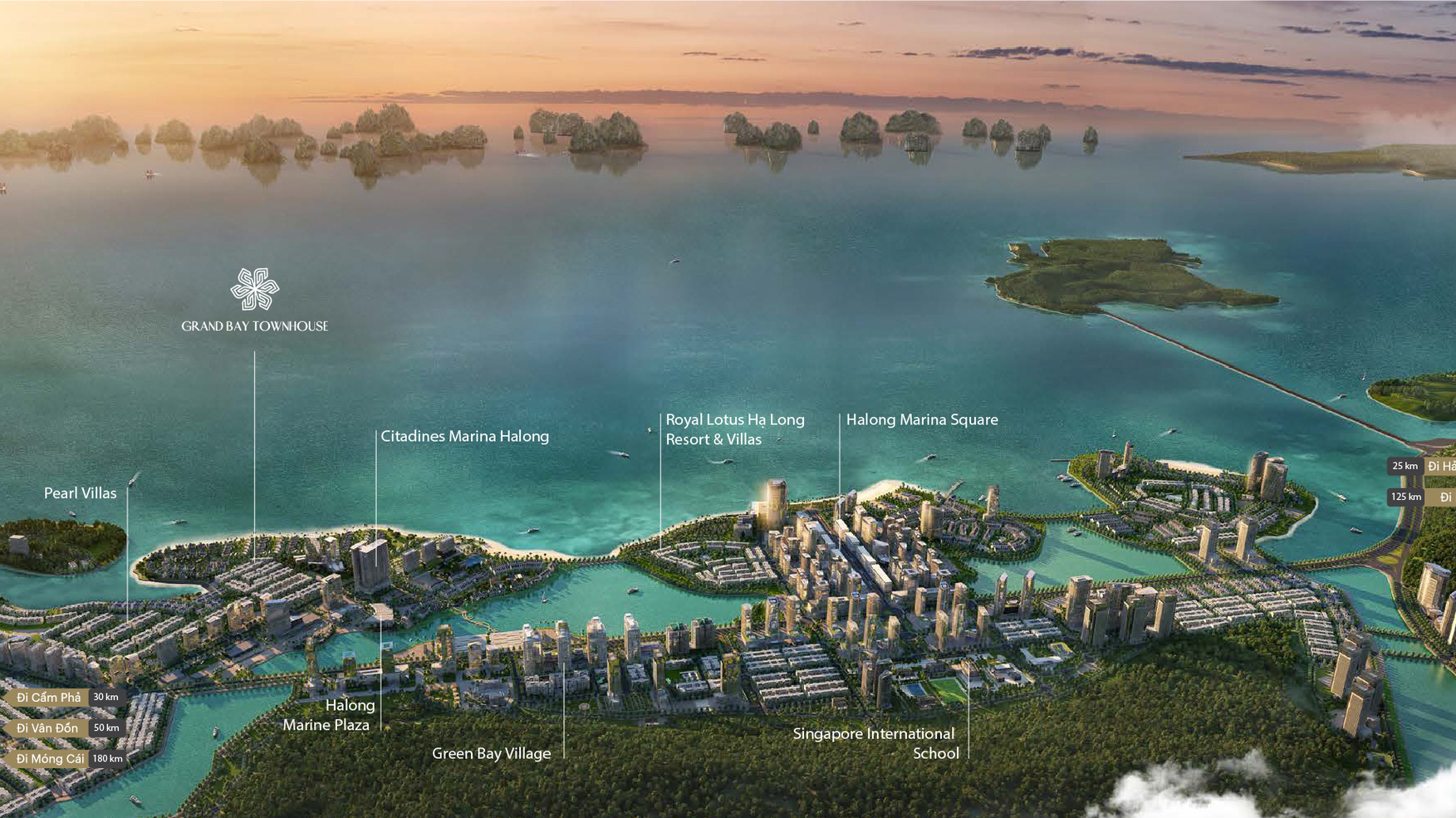 Grand Bay Townhouse là mảnh ghép nổi bật nhất nhờ vị trí độc tôn tại bán đảo 3, phường Hùng Thắng, Bãi Cháy.