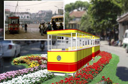 Tàu điện Hà Nội với một số toa xe sẽ được phục dựng lại bằng hoa tại lễ hội lần này.