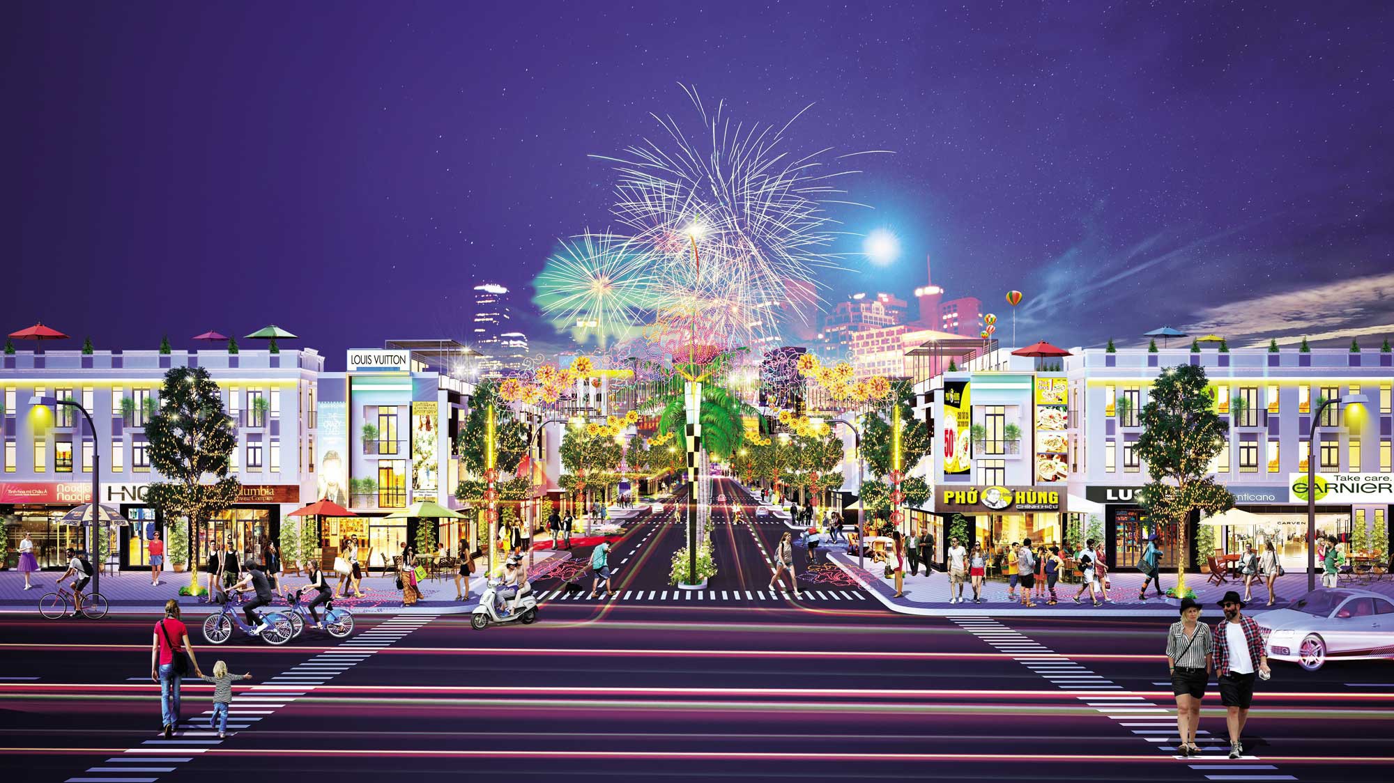 Dự án có quy mô 22,75 ha, bao gồm hơn 1.300 nền nhà phố thương mại với thiết kế kết hợp nhu cầu ở và kinh doanh theo xu hướng hiện đại.