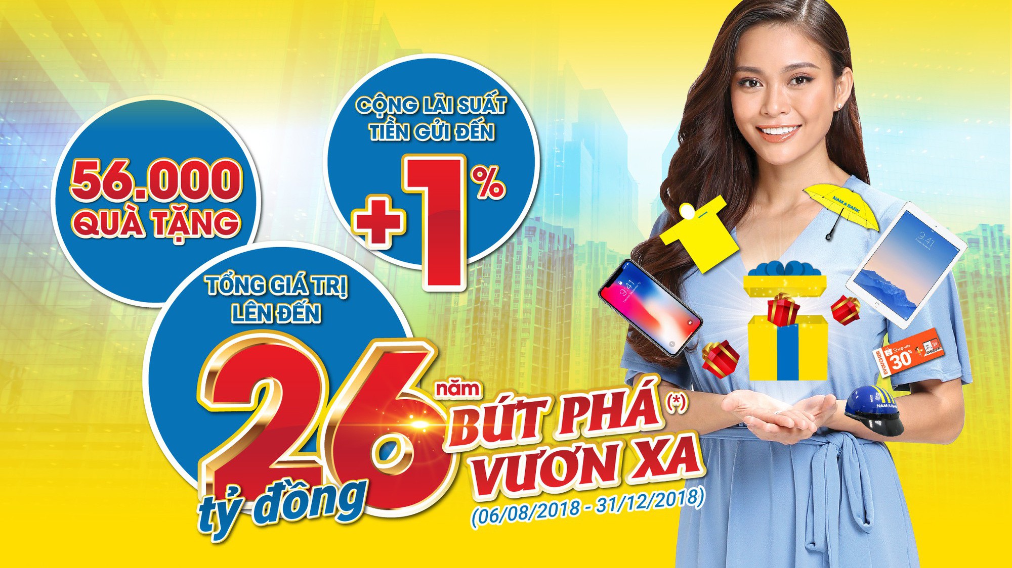 Tất cả khách hàng đến giao dịch tại Nam A Bank trong thời gian triển khai chương trình đều có cơ hội nhận ngay những quà tặng giá trị.