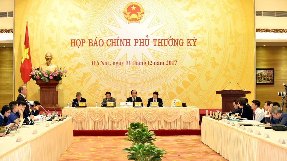 Bộ trưởng - Chủ nhiệm Văn phòng Chính phủ Mai Tiến Dũng chủ trì họp báo Chính phủ chiều 1/12.