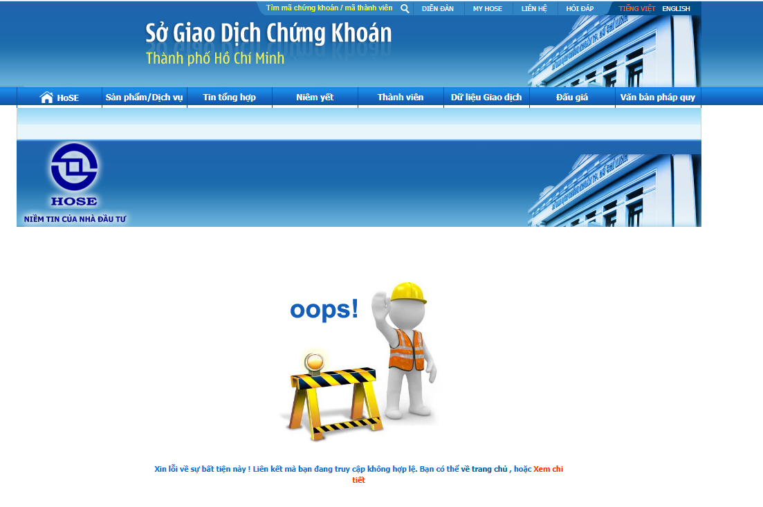Web của HOSE không truy cập được sáng 24/12.