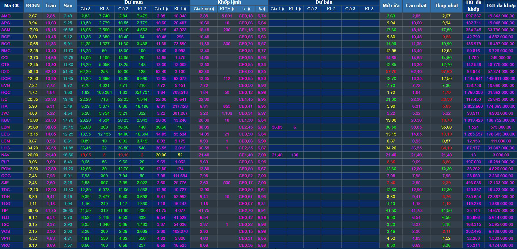 Cổ phiếu nhỏ kịch trần phủ kín bảng điện hôm nay.