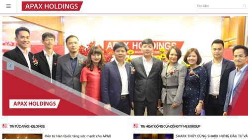 Trang web của Công ty cổ phần Đầu tư Apax Holdings (mã IBC-HOSE).