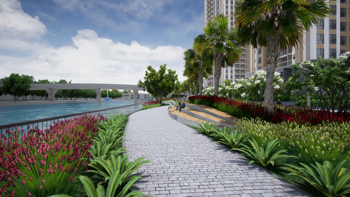 Gem Riverside có công viên dọc bờ sông dài hơn 1km.