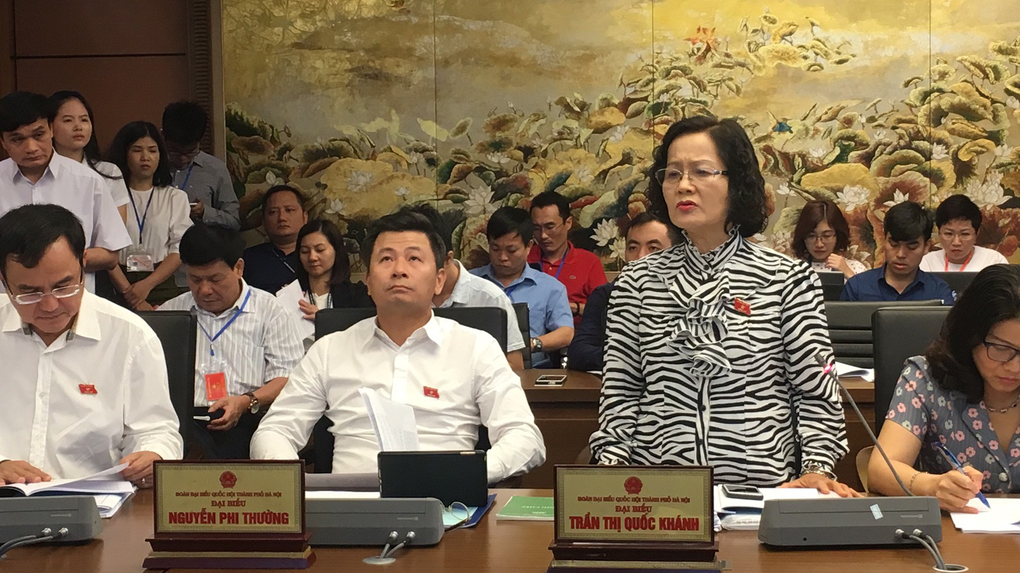 Đại biểu Trần Thị Quốc Khánh phát biểu tại tổ. 