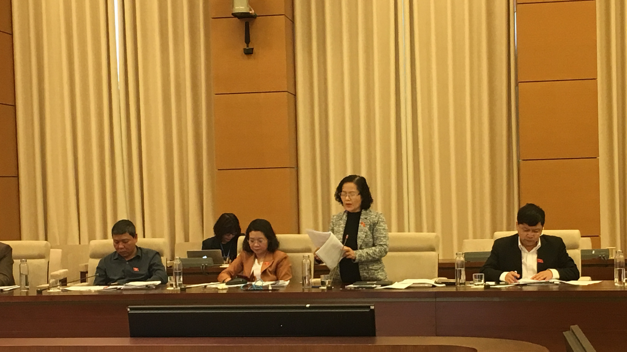 Đại biểu Trần Thị Quốc Khánh phát biểu tại buổi làm việc. 