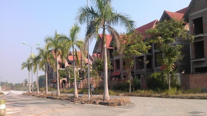 Bên trong dự án khu đô thị Quang Minh rộng 45 ha là hàng trăm căn biệt thự, liền kề bỏ hoang hàng chục năm nay.