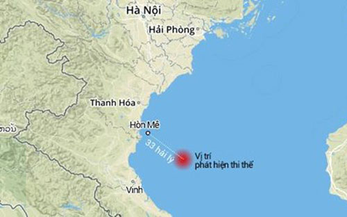 Vị trí phát hiện thi thể phi công Trần Quang Khải trên biển.<br>