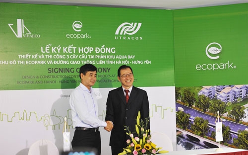 Các gói thầu được ký kết, trị giá hơn 280 tỷ đồng bao gồm: Thiết kế, thi công cầu B1 và B17 thuộc phân khu Aqua Bay&nbsp;- Ecopark và thiết kế, thi công cầu qua sông đào nhân tạo, đường giao thông liên tỉnh Hà Nội - Hưng Yên.