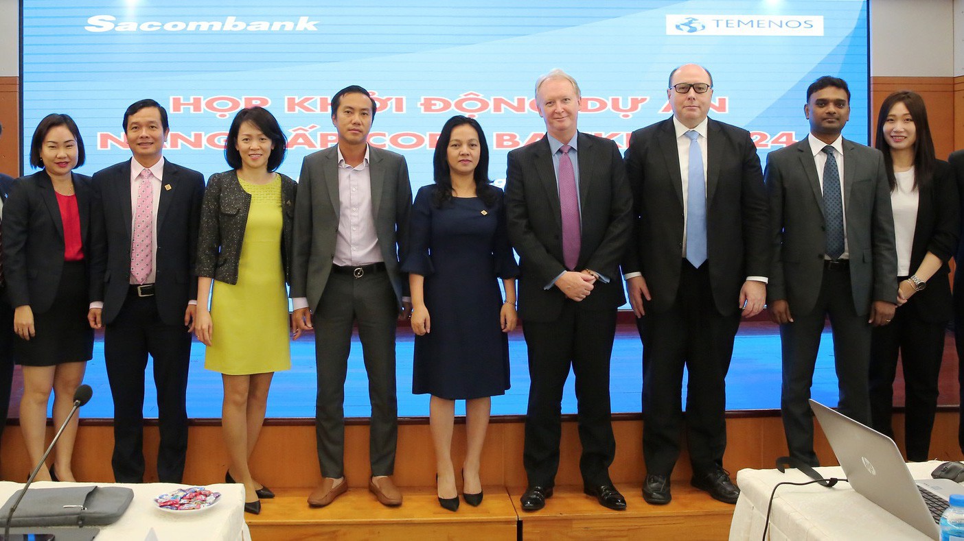 Lãnh đạo Sacombank và Temenos tại buổi Khởi động dự án nâng cấp hệ thống ngân hàng lõi T24 lên phiên bản R17.