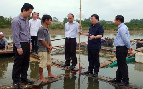 Phó thủ tướng kiểm tra, thăm hỏi thiệt hại của các ngư dân, các hộ nuôi thuỷ sản tại Kỳ Anh, Hà Tĩnh.<br>