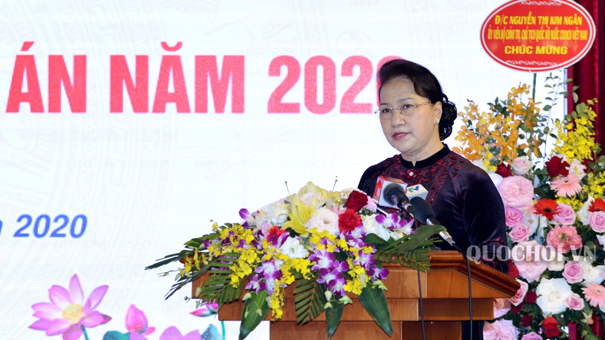 Chủ tịch Quốc hội Nguyễn Thị Kim Ngân phát biểu tại hội nghị trực tuyến toàn quốc triển khai công tác tòa án năm 2020 - Ảnh: Quochoi.vn