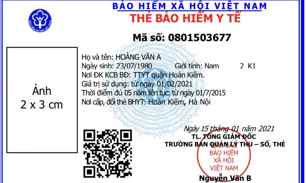 Mẫu thẻ bảo hiểm y tế mới. Ảnh - BHXH Việt Nam.