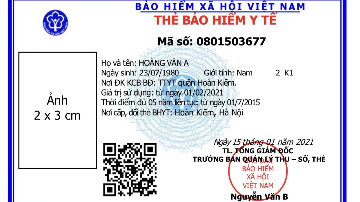 Mẫu thẻ bảo hiểm y tế mới. Ảnh - BHXH Việt Nam. 