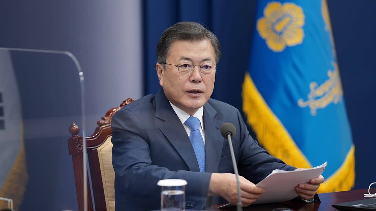 Tổng thống Hàn Quốc Moon Jae-in trong một bài phát biểu ngày 5/2 - Ảnh: Nikkei Asia