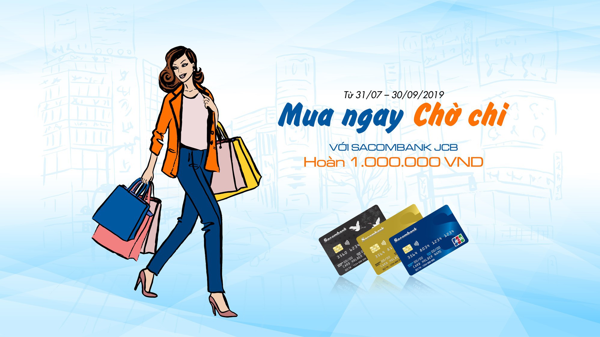  Để tham gia chương trình, chủ thẻ nhắn tin theo cú pháp THE JCBCHOCHI <4 số cuối của số thẻ> gửi về 8149 với phí 1.500 đồng.