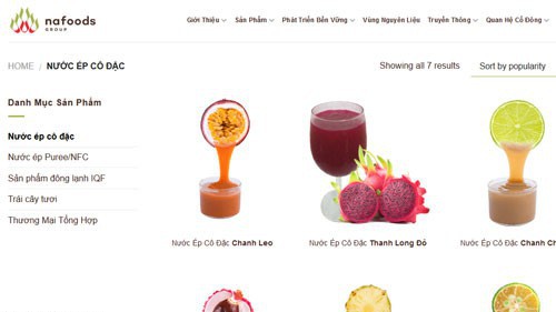 Danh mục sản phẩm của Nafoods Group.