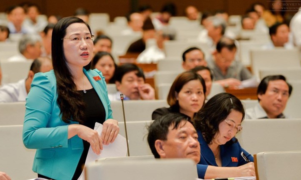 Đại biểu Nguyễn Thị Thuỷ phát biểu tại hội trường.