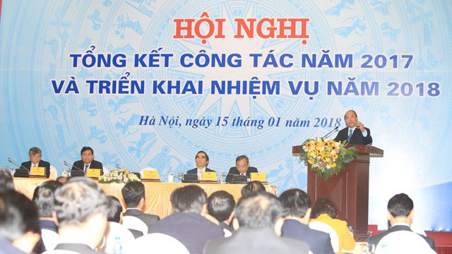 Thủ tướng Nguyễn Xuân Phúc phát biểu tại hội nghị tổng kết năm 2017 và kế hoạch năm 2018 của ngành Kế hoach và Đầu tư.