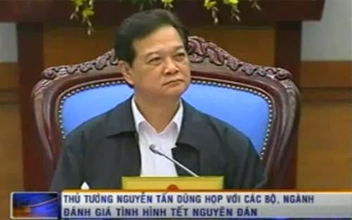 Chiều 19/2, Thủ tướng Nguyễn Tấn Dũng đã có cuộc họp với các bộ, ngành để kiểm điểm và đánh giá tình hình dịp Tết Quý Tỵ <i>- Nguồn: VTV.</i>