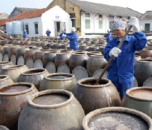 Một công đoạn trong quá trình sản xuất nước mắm. Ảnh minh hoạ