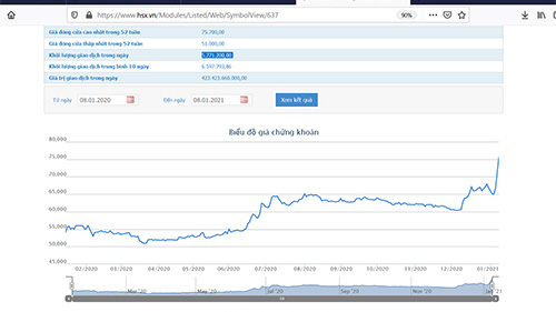 Sơ đồ giá côar phiếu NVL trong 1 năm qua.