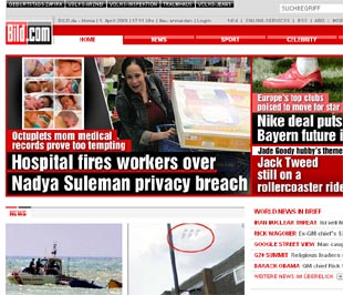 Ảnh chụp màn hình tờ Bild trên Internet. Bild là tờ báo lớn nhất của châu Âu, với lượng phát hành 3 triệu bản/ngày.