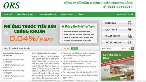 Trang web của Công ty Cổ phần Chứng khoán Phương Đông.